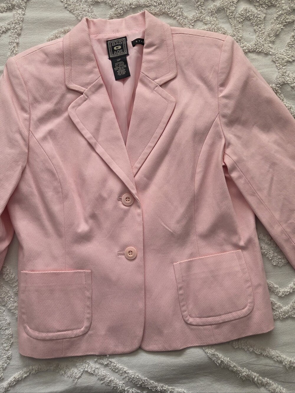 VTG BAG G AGE Solid Pink Textured Knit Blazer Jacket NWT Women's Size 12 Petite
